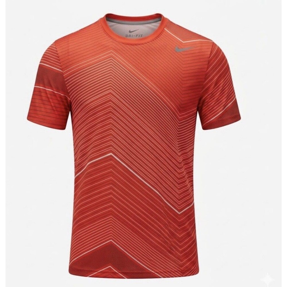 Nike Dri-FIT Men’s Medium Orange Striped Athletic Shirt Gym Training Running Tee